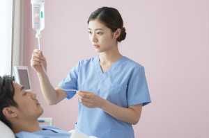 点滴を確認する看護師