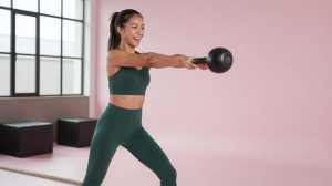 ケトルベルスイングをする女性