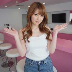 ガールズバーでカクテルを作る嬢