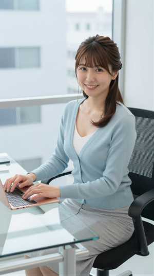 オフィスで撮影された女性のポートレート