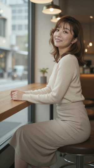 カフェの笑顔な女性ポートレート