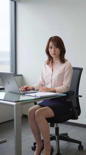 オフィスで撮影された女性のポートレート