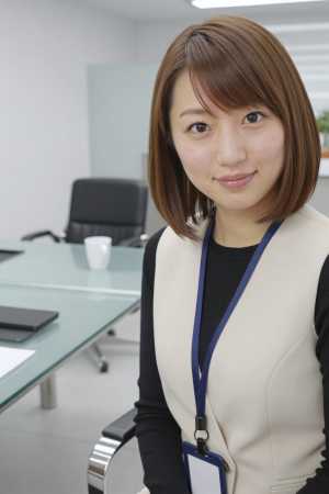 オフィスで黒のベストを着た美女