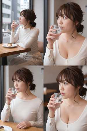 カフェとブラウスのポートレート素材