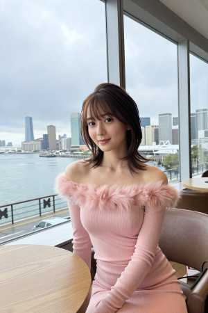 カフェでのドレス姿の女性