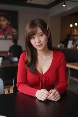 カフェで黒のセーターを着た美女