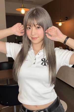 黒シャツを着こなす美女