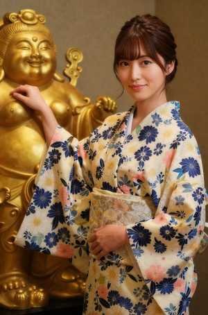 微笑む和装美人、金色の輝き