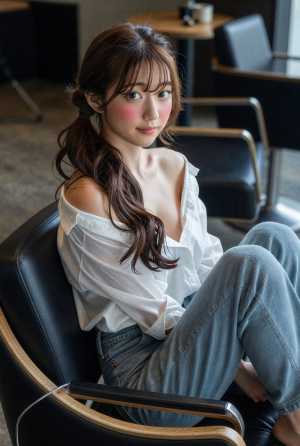 カフェでリラックスした美女のポートレート