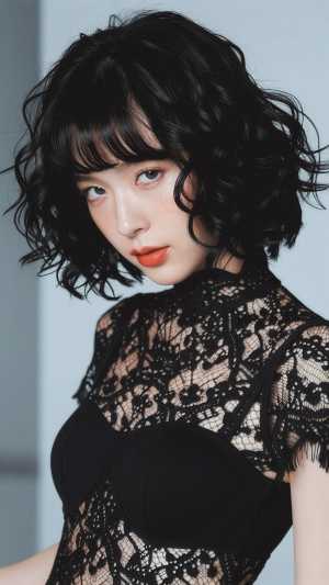 黒髪ショートヘアのキャバクラ風美女のポートレート