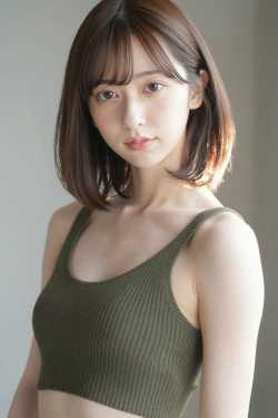 若き女性の緑色のトップスを着たポートレート