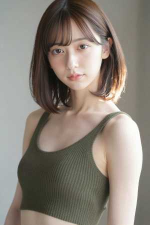 若き女性の緑色のトップスを着たポートレート