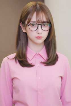 ピンクシャツの眼鏡女子のポートレート
