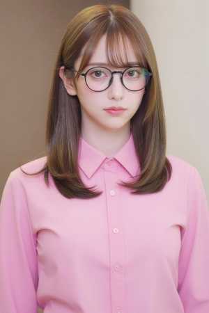 ピンクシャツの眼鏡女子のポートレート