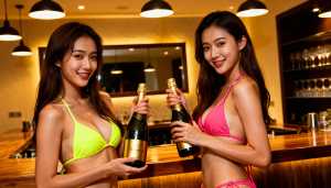 バーの後ろに立っている 2 人の若い女性。