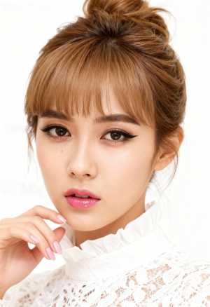 中性的な表情をしたアジア系の若い女性の接写。