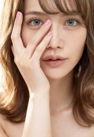 明るい肌と長くウェーブのかかった茶色の髪を持つ若い女性のクローズ アップの肖像画。