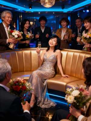 豪華なリムジンで特別な日を祝い、花束を持ち、シャンパンで乾杯する人々の様子を正面から...。