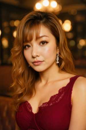 ポートレートカメラの角度から撮影した、長くウェーブのかかった茶色の髪と白い肌を持つ若...。