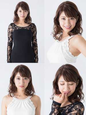 無地の白い背景に格子状に配置された、さまざまな角度から見た若い女性のポートレート 6...。