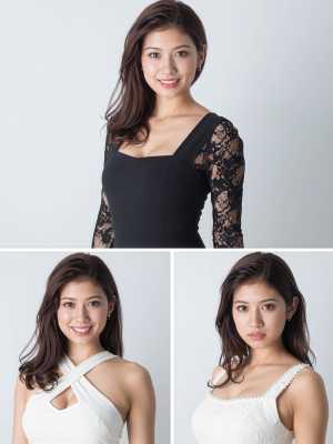 4 つの異なる角度からプロが顔写真を撮影し、異なる表情を持つ若い女性の 4 つのポー...。