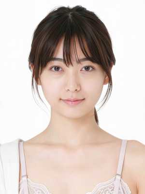 中性的な表情を持つ若い女性の写実的なポートレート。