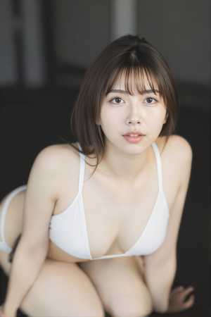 白いビキニを着てポートレートにポーズをとる若い女性を、クローズアップ カメラ アング...。