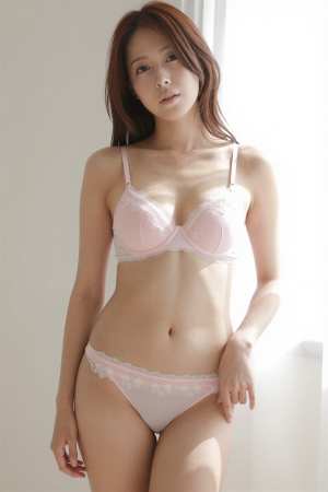 ピンクのレースを着た女性のポートレート