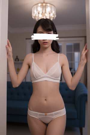 レース姿で部屋にくつろぐ美女