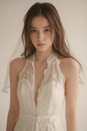 白のレースを着た女性のポートレート