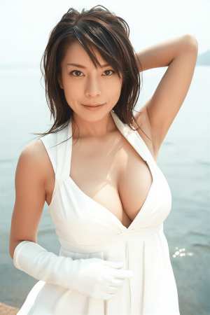 熟女・爆乳白ドレス姿の魅力的な女性