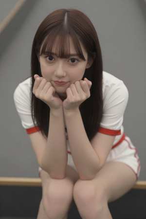 赤制服を着こなす美女