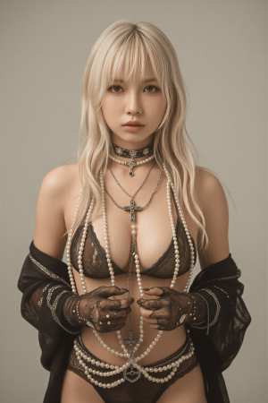 爆乳黒のレースを着た女性のポートレート