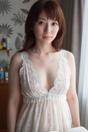 熟女・巨乳白レース姿の魅力的な女性