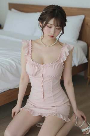 爆乳ピンクドレス姿の魅力的な女性