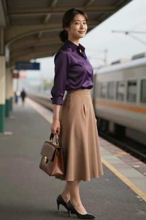 白シルク姿の笑顔な女性