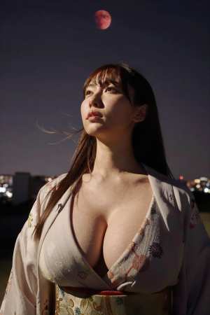 巨乳黒の着物を着た女性のポートレート
