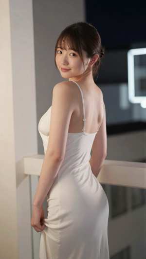 巨乳ドレス姿の笑顔女性