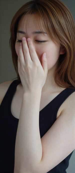 黒タンクトップを着こなす美女