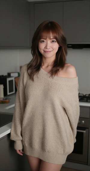 キッチンでのセーター姿の女性