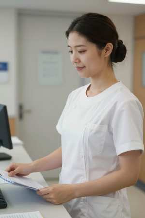 受付で撮影された女性のポートレート