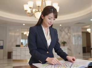 ホテルで見せるネイビーシルクのエレガントショット