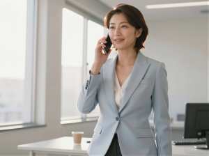 オフィスで白のシャツを着た美女