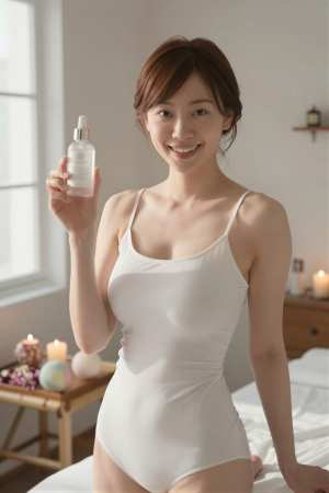 白タンクトップを着こなす美女