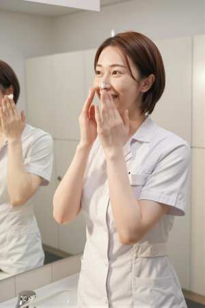 白の制服を着た女性のポートレート