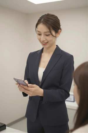 ネイビーのスーツを着た女性のポートレート