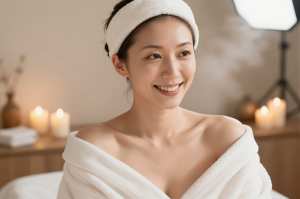 スパでフットバスを楽しむ女性