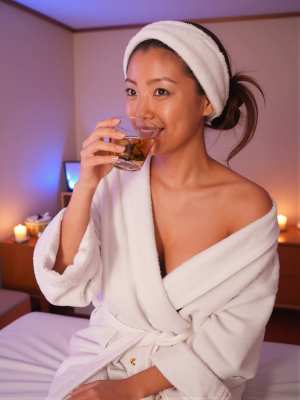 スパでハーブティーを飲む女性