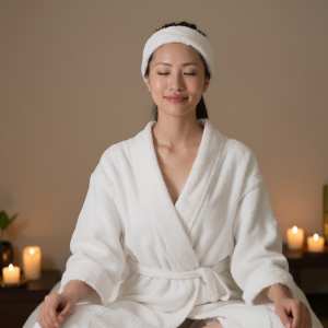 スパで瞑想する女性