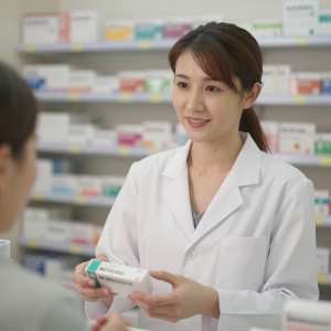 薬の使用法を説明する薬剤師